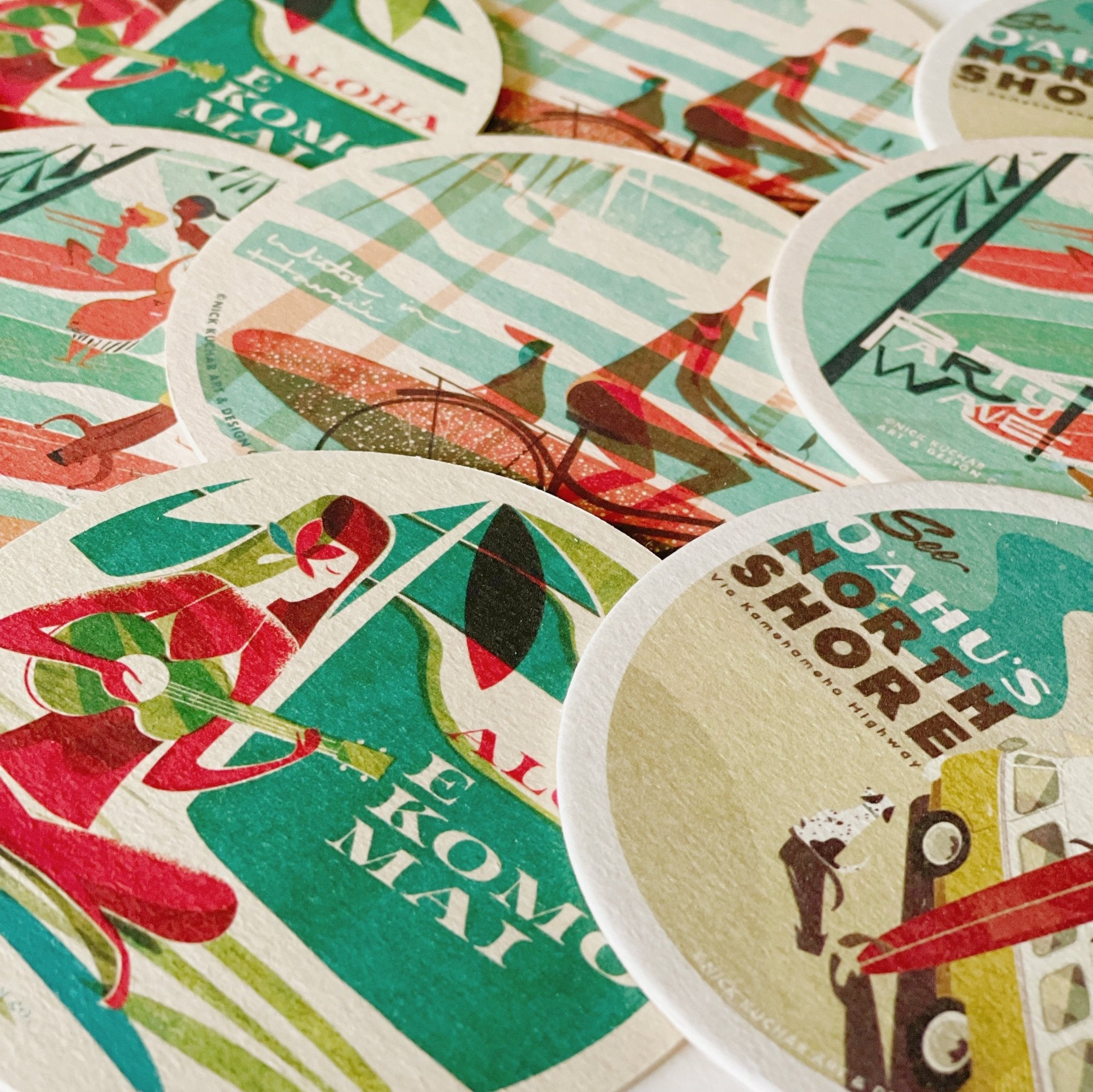 Hawaii Coaster Set - 10 Two Sided Pulpboard Coasters