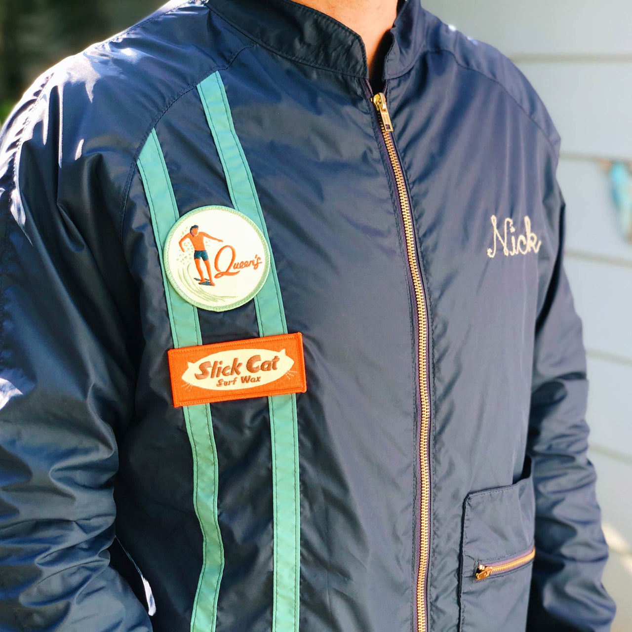 60's style surf competition jacket with patches by Nick Kuchar