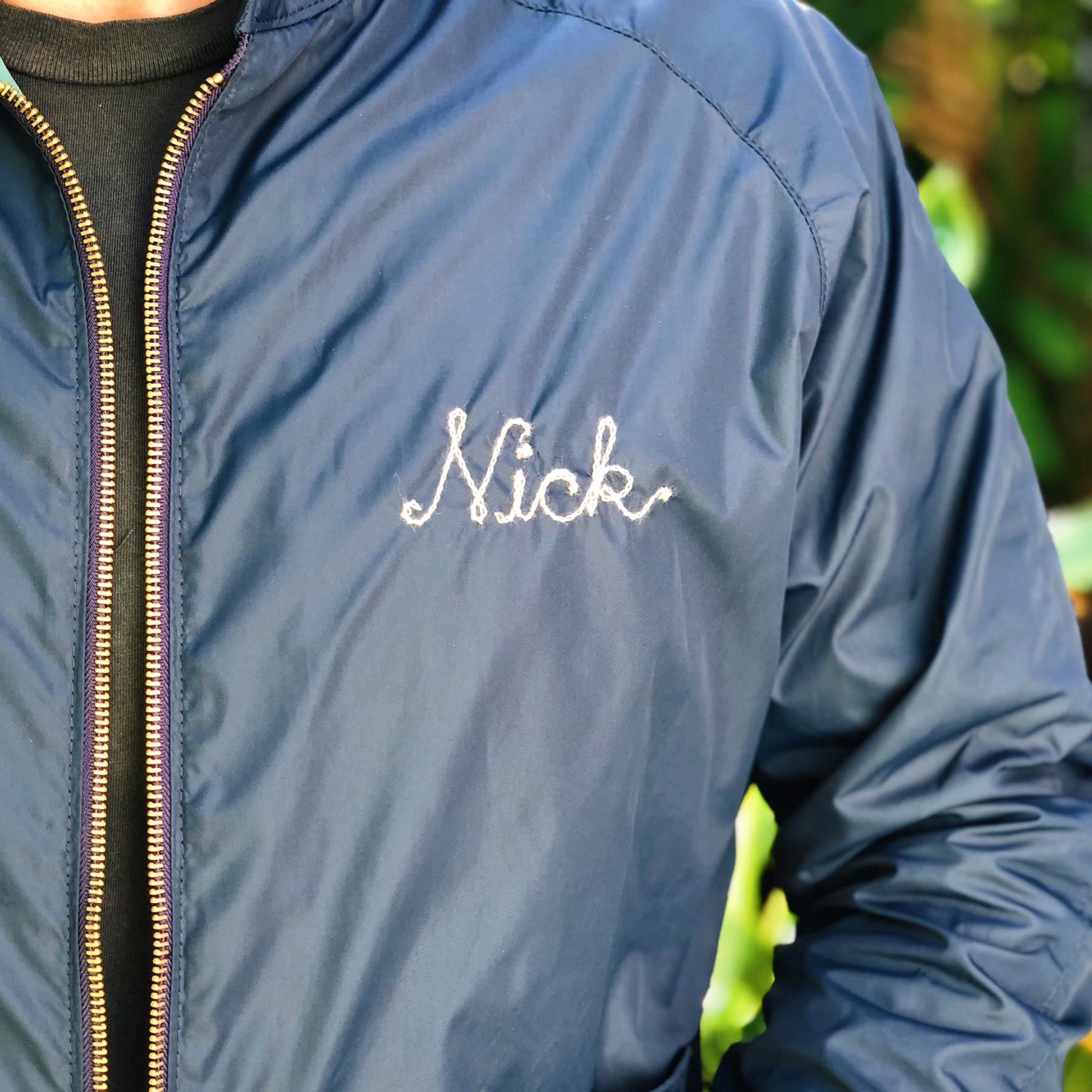 60's style surf competition jacket with custom chain stitching by Nick Kuchar