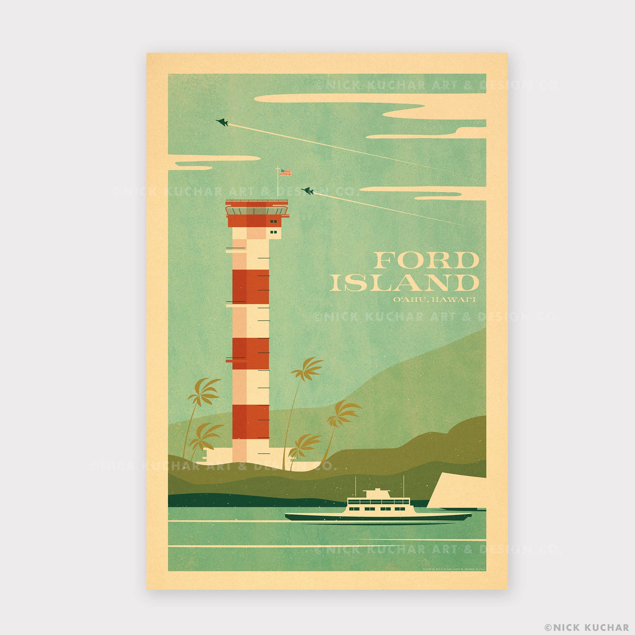 Ford Island Oahu Retro Hawaii Travel Print
