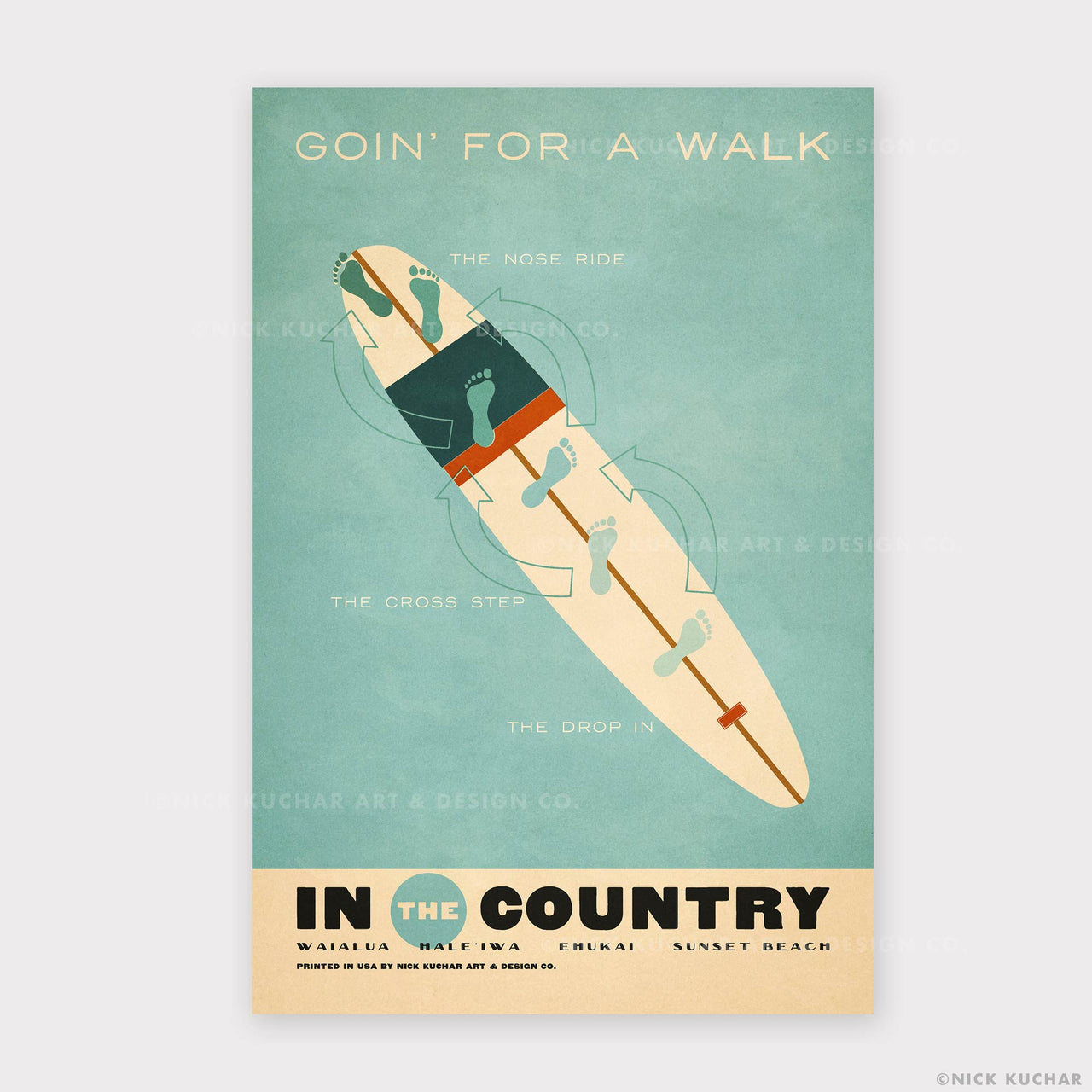 Going for a walk surfing north shore Retro Hawaii Travel Print