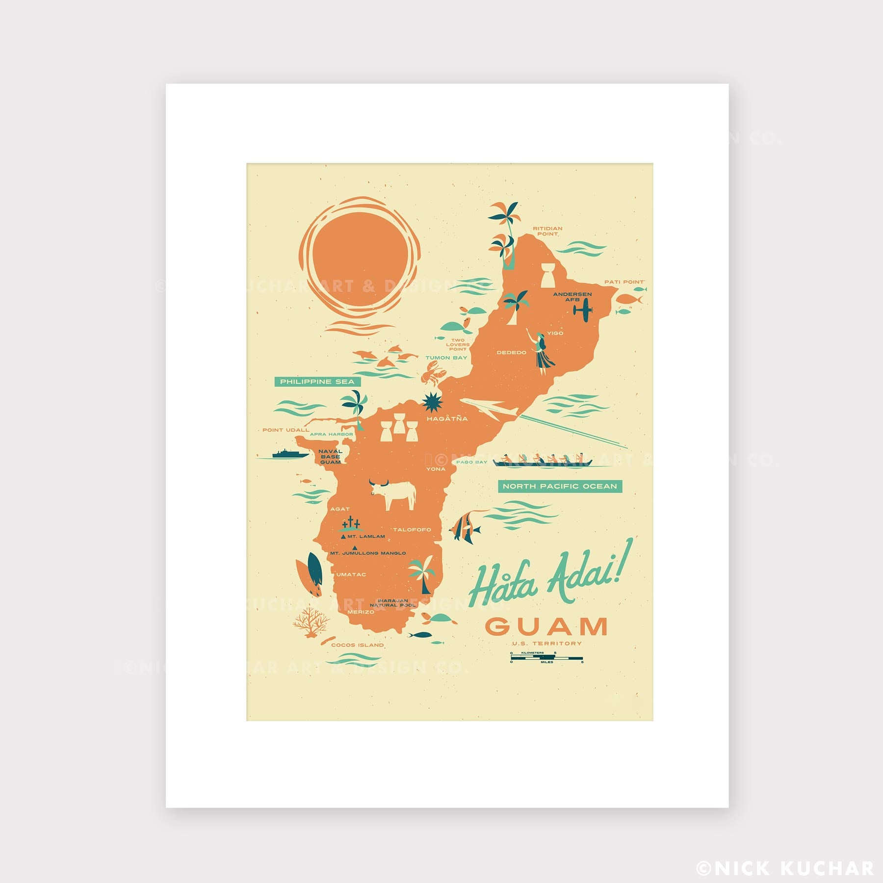 Draw Guam Guam Map- 8x10 Matted Print (11x14)