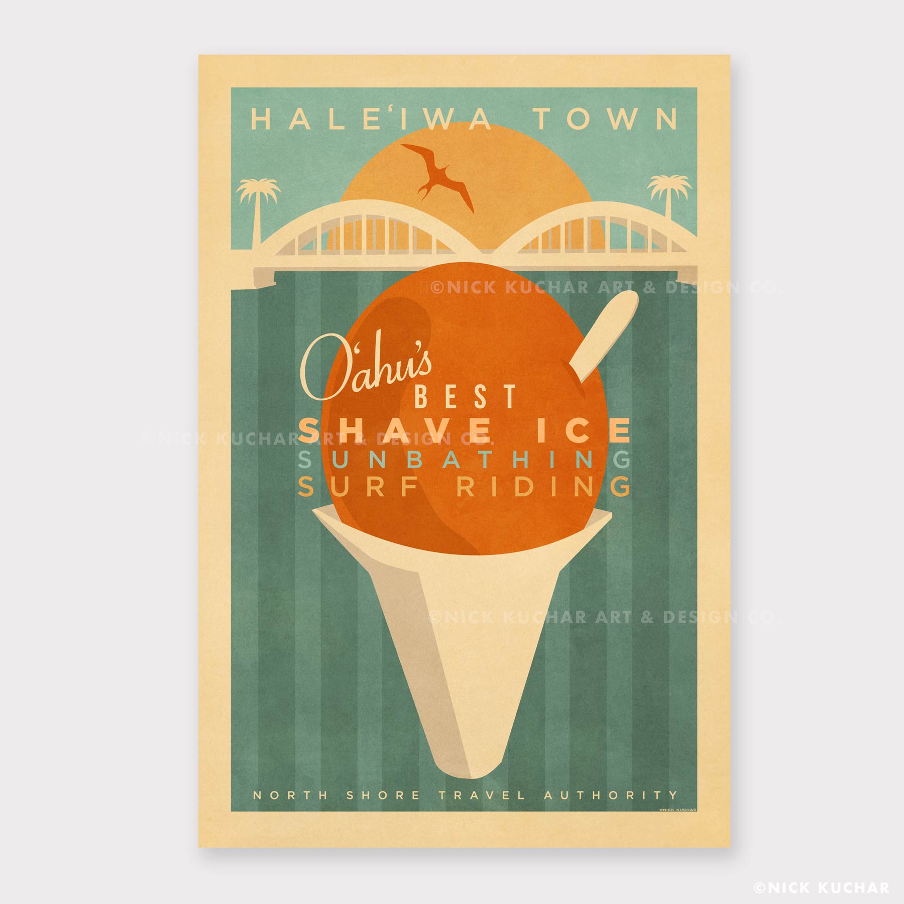Haleiwa Town Shave Ice Retro Hawaii Travel Print