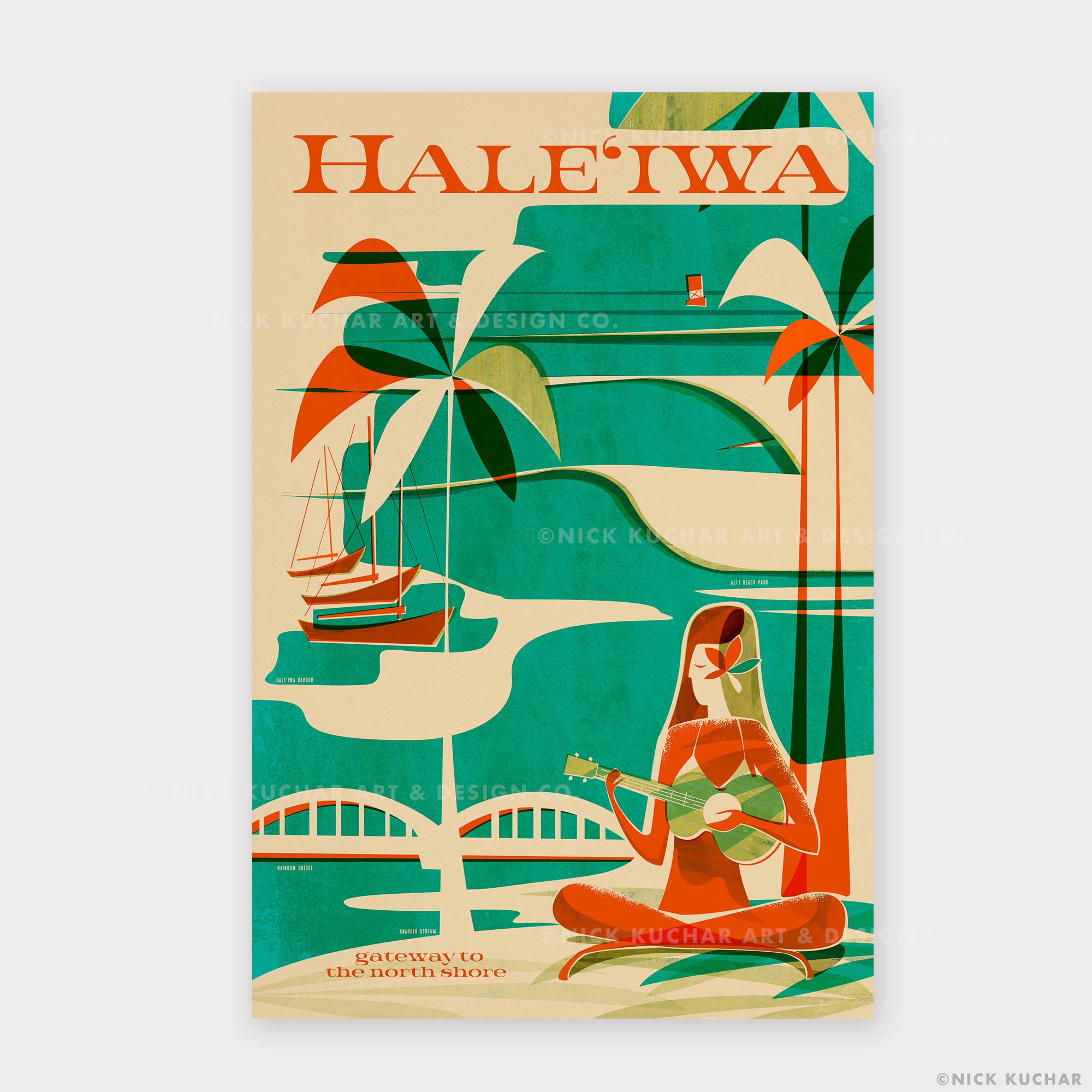 Haleiwa Wahine North Shore Hawaii Travel Print | Retro Hawaii 