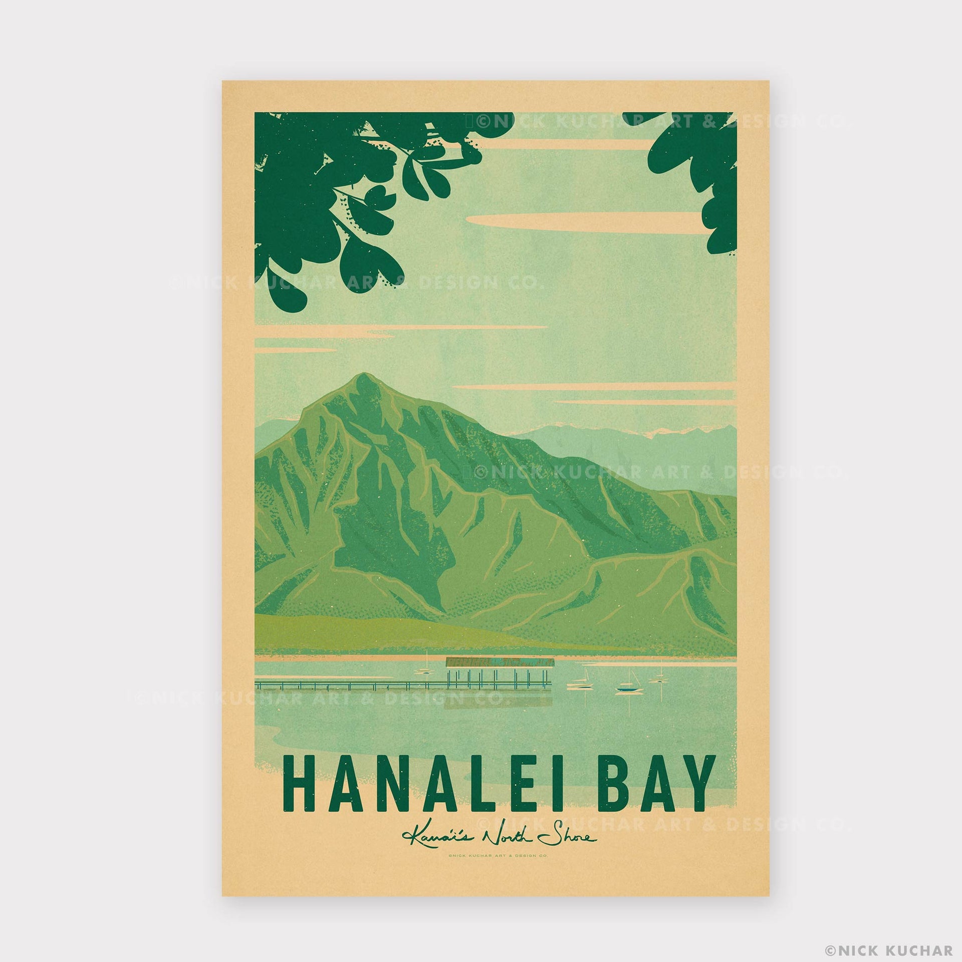 Hanalei Bay Kauai Retro Hawaii Travel Print