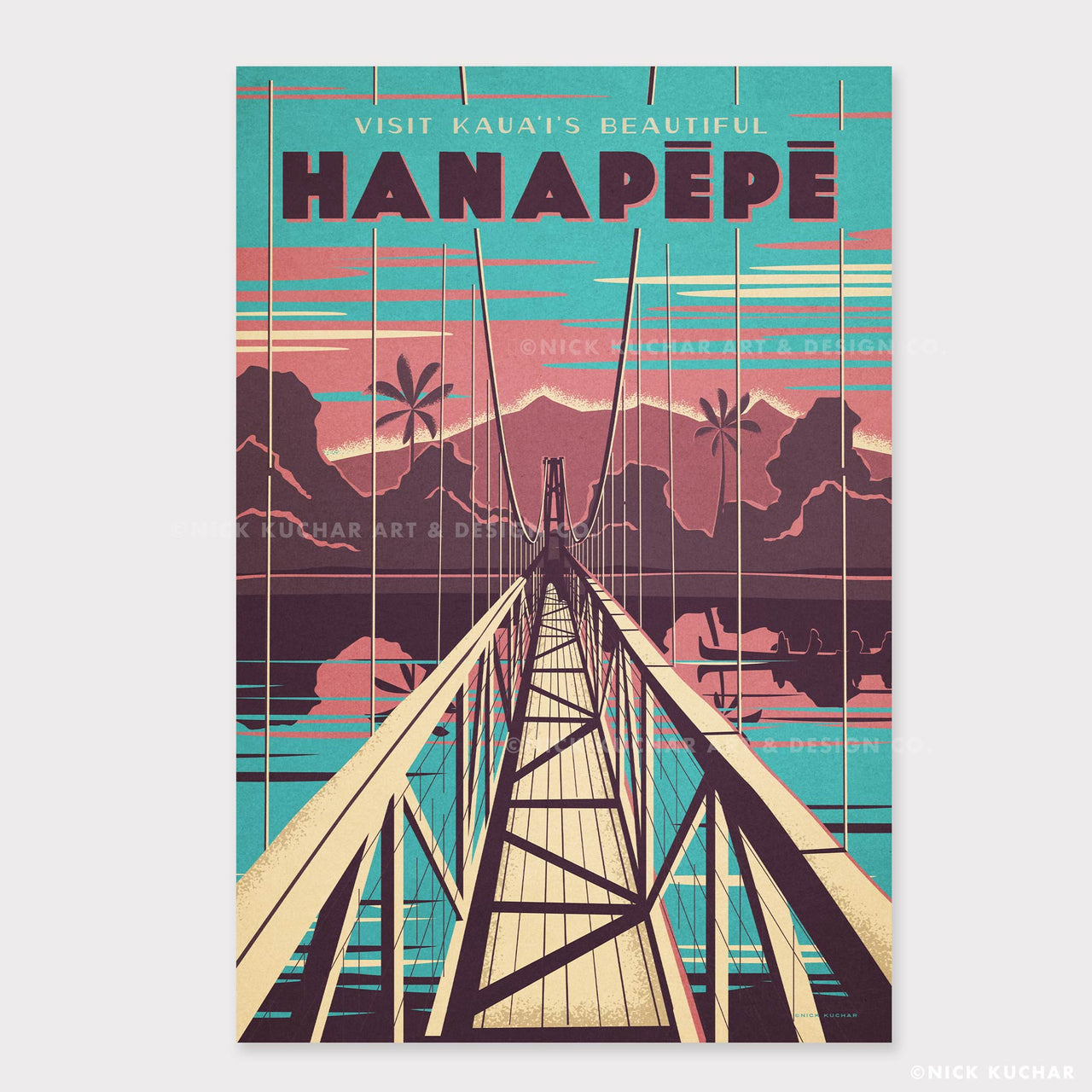 hanapepe town swinging bridge kauai hawaii travel art
