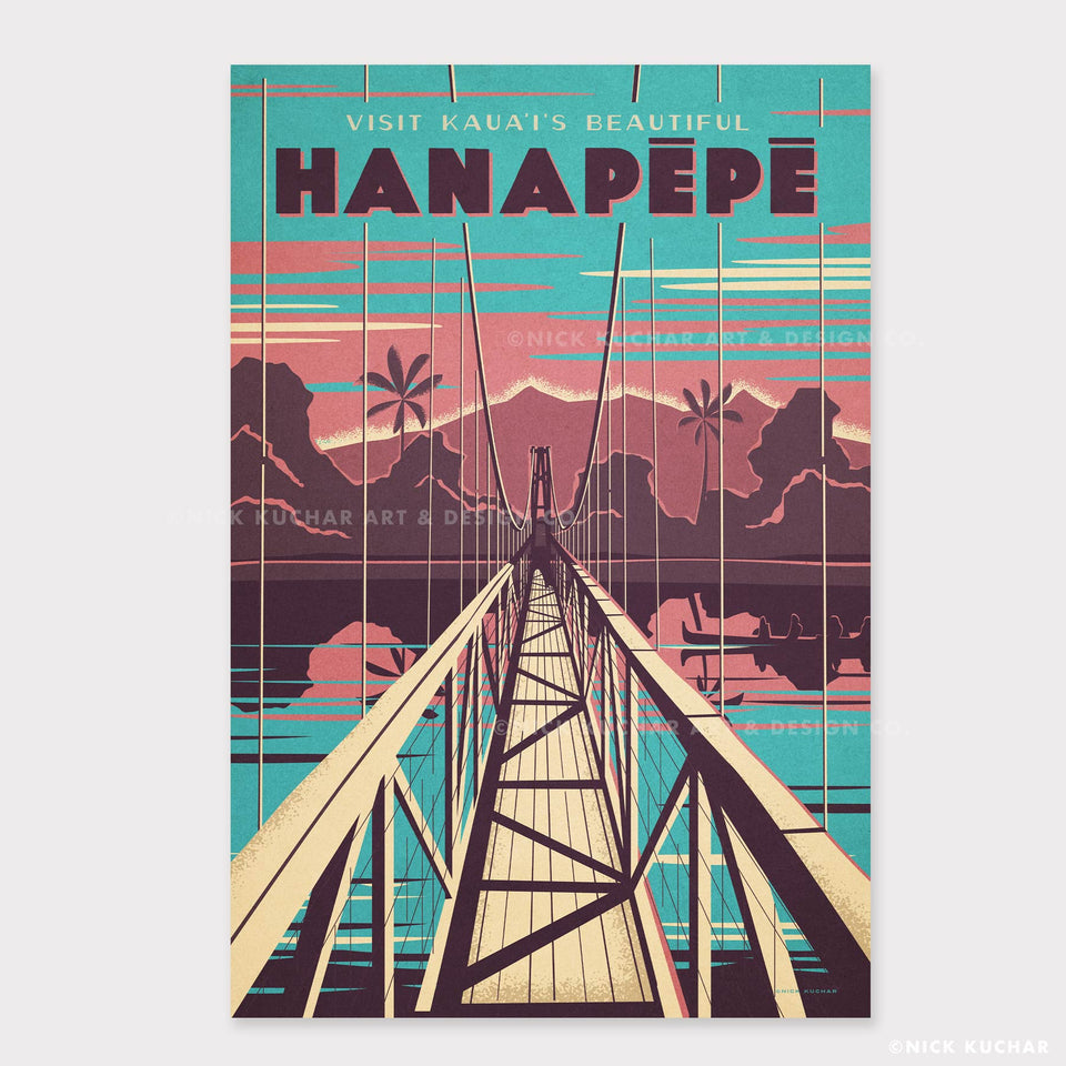 Hanapepe Swinging Bridge Kauai 12x18 Hawaii Art Poster Print