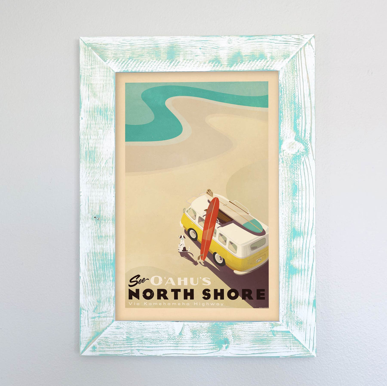 Whitewash aqua handmade frame North Shore Oahu Print by Nick Kuchar