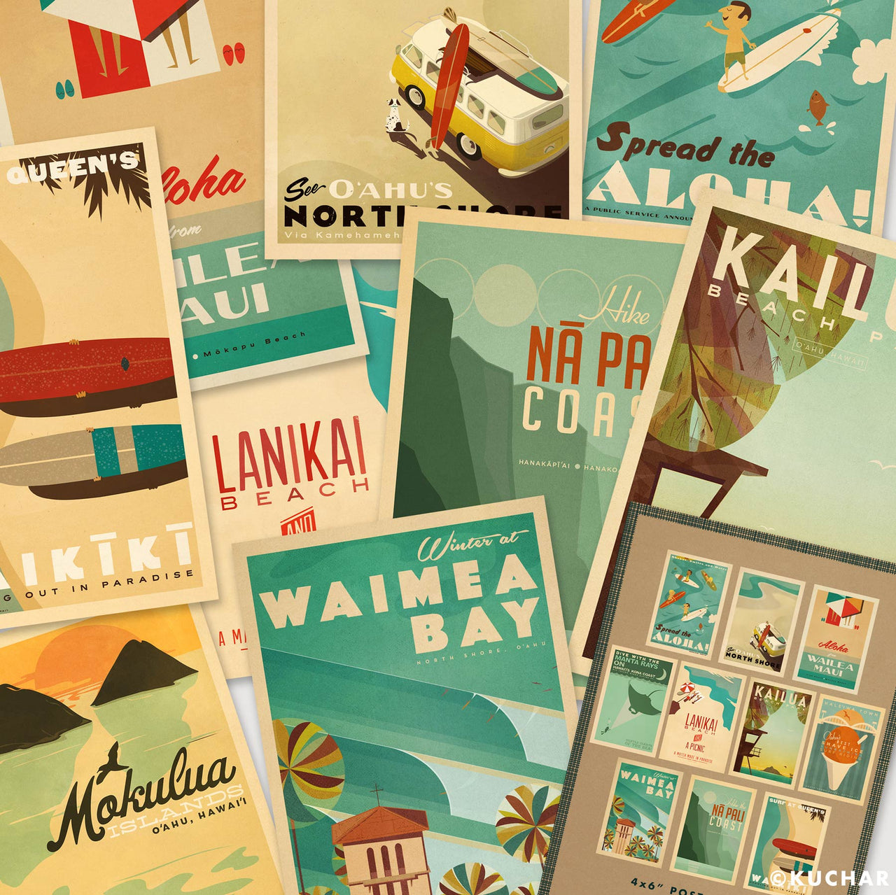 Hawaii Travel Print Postcards Set