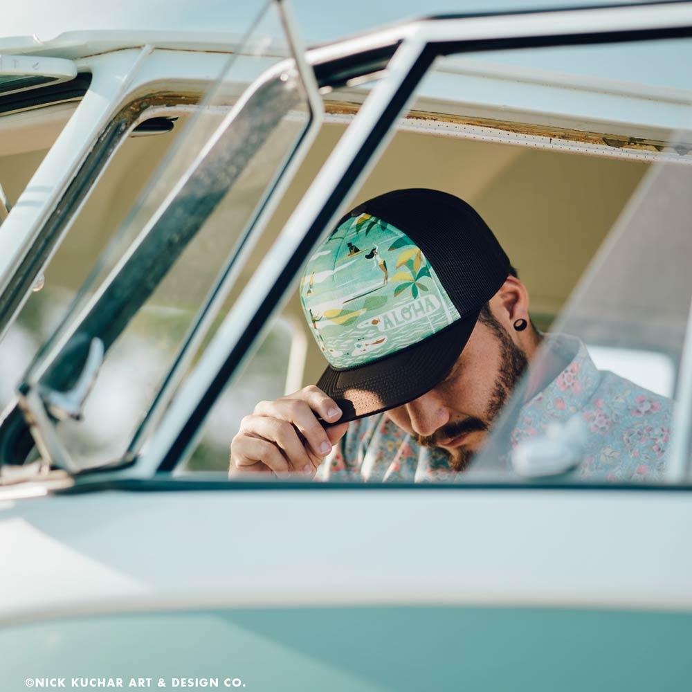 Holoholo Foam Yellow or Brown Trucker Hat by Nick Kuchar