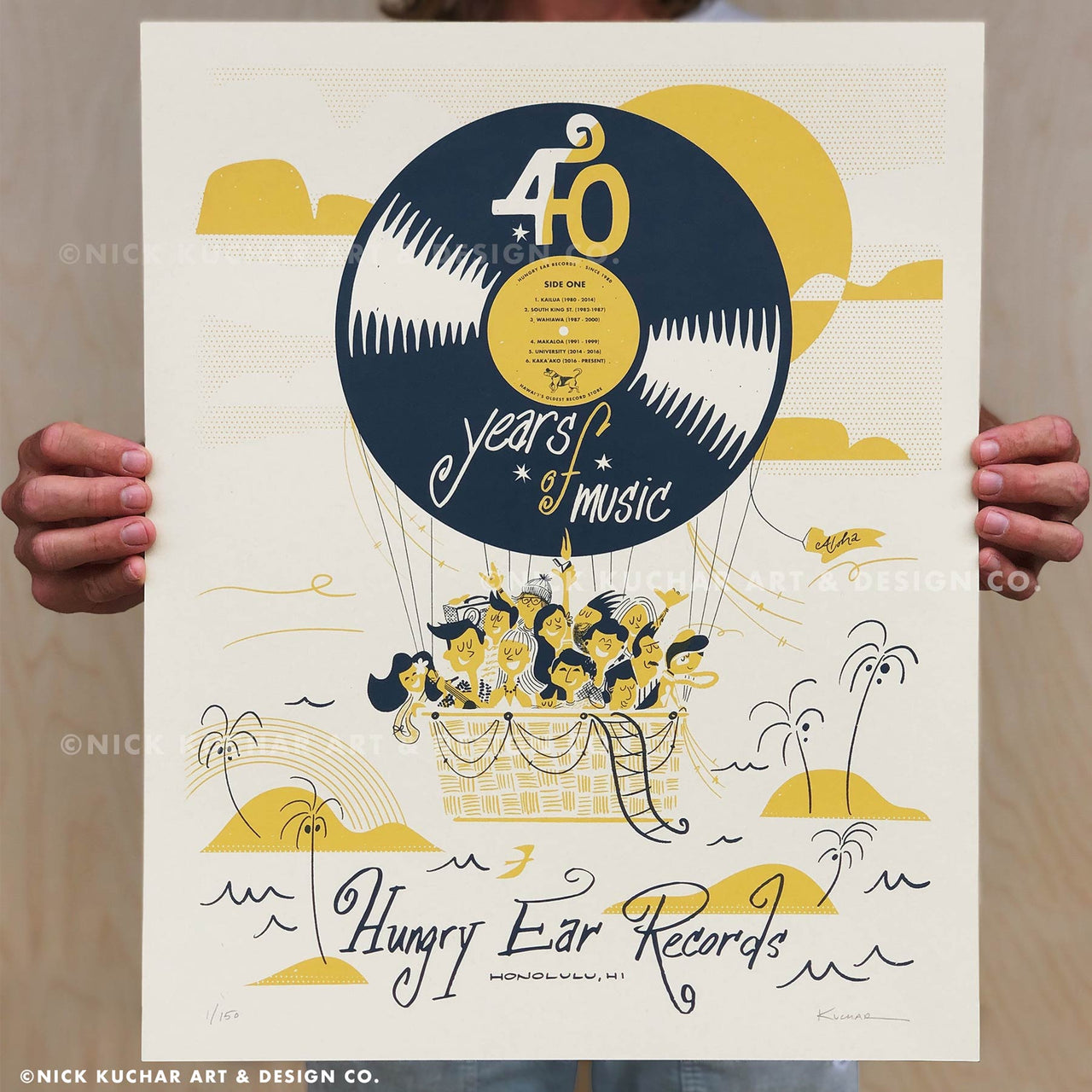 Hungry Ear records vinyl 40th anniversary limited edition screen print by Nick Kuchar