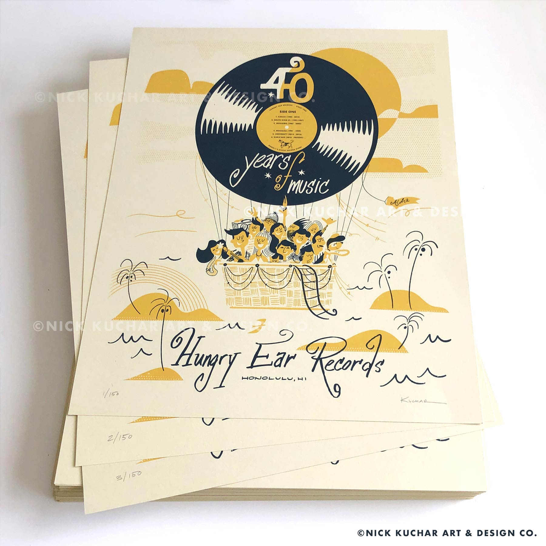 Hungry Ear records vinyl 40th anniversary limited edition screen print by Nick Kuchar