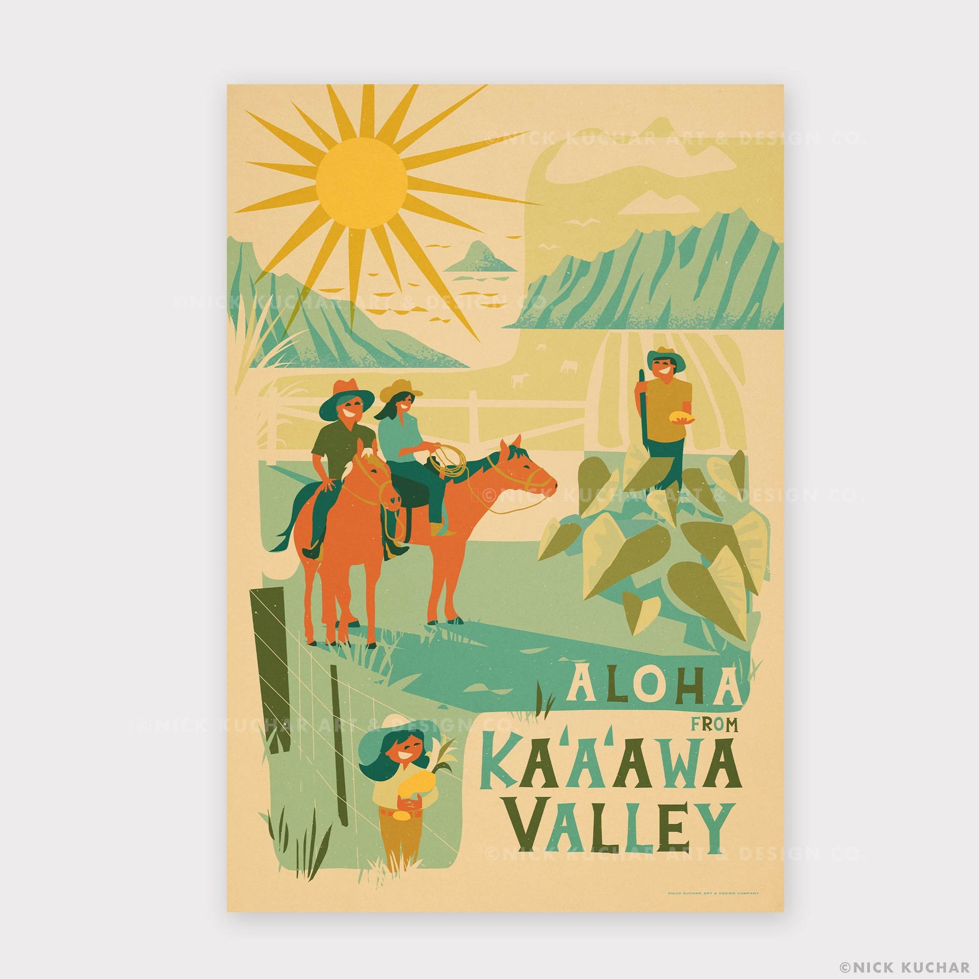 Kaaawa Valley Kualoa Ranch Oahu Retro Hawaii Travel Print
