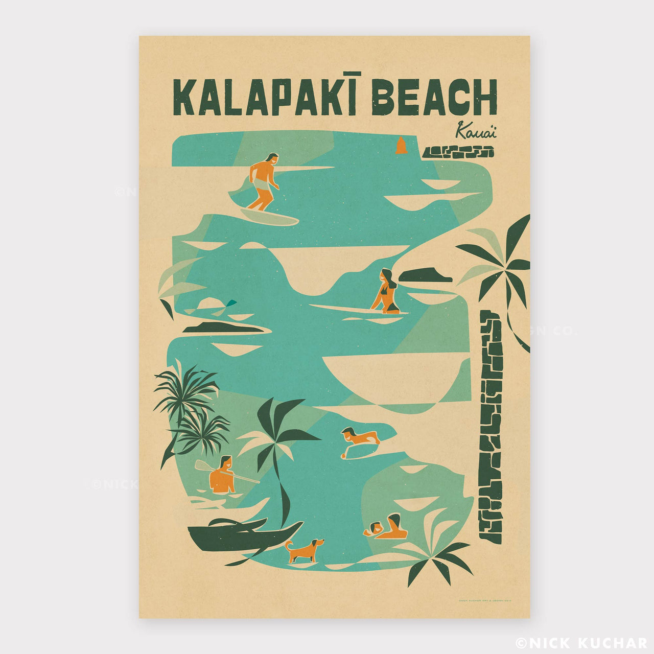 Kalapaki Beach - 12x18 Hawaii Travel Print