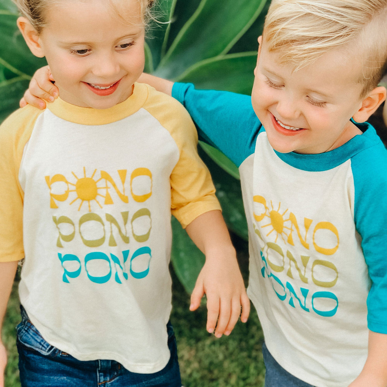 Pono Hawaii teal yellow kids tee design by Nick Kuchar