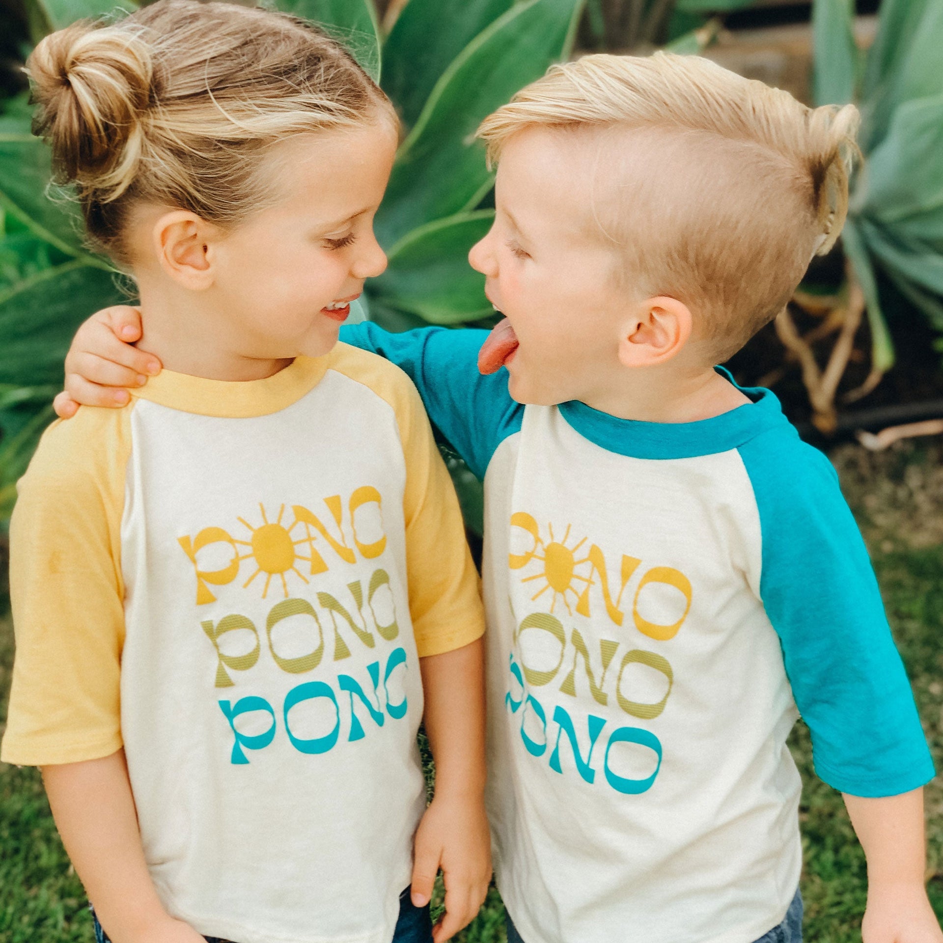 Pono Hawaii teal yellow kids tee design by Nick Kuchar