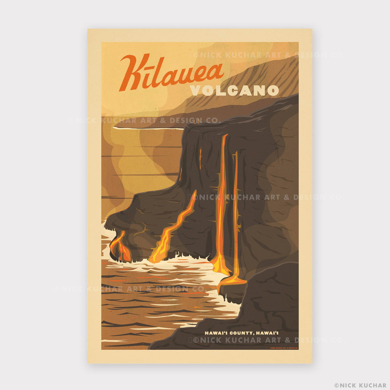 Kilauea Volcano Big Island Retro Hawaii Travel Print