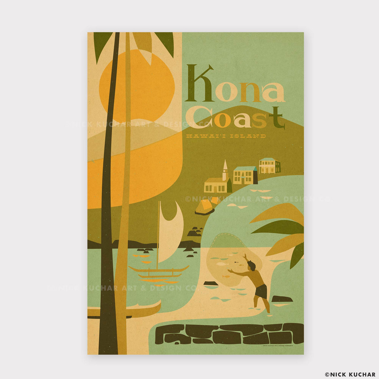 Kona Coast Hawaii Island Hawaii Retro Travel Print