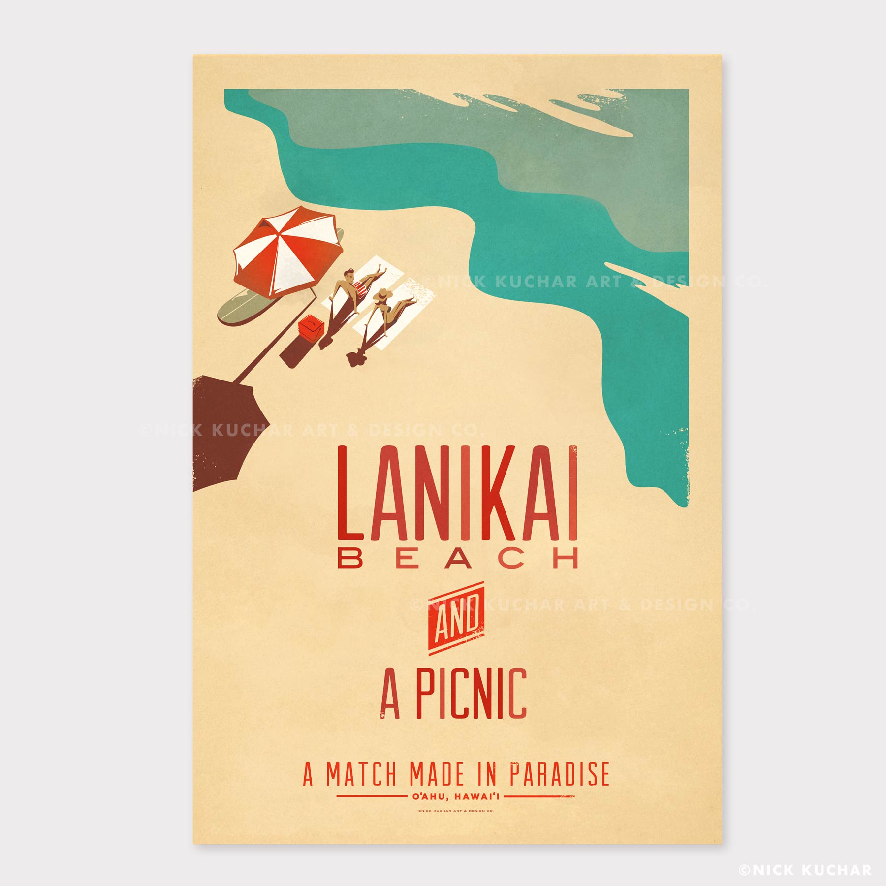 Lanikai Beach Picnic - 12x18 Hawaii Travel Print