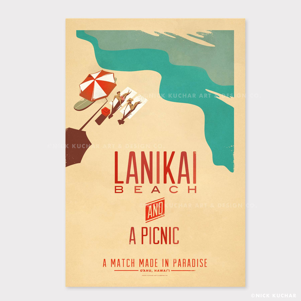 Lanikai beach travel print- vintage retro hawaii poster artwork
