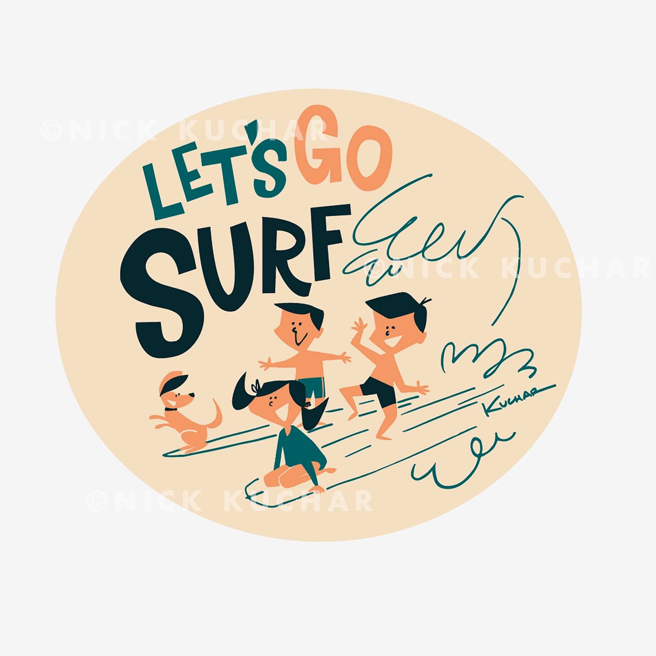Let's go surf Hawaii sticker by Nick Kuchar