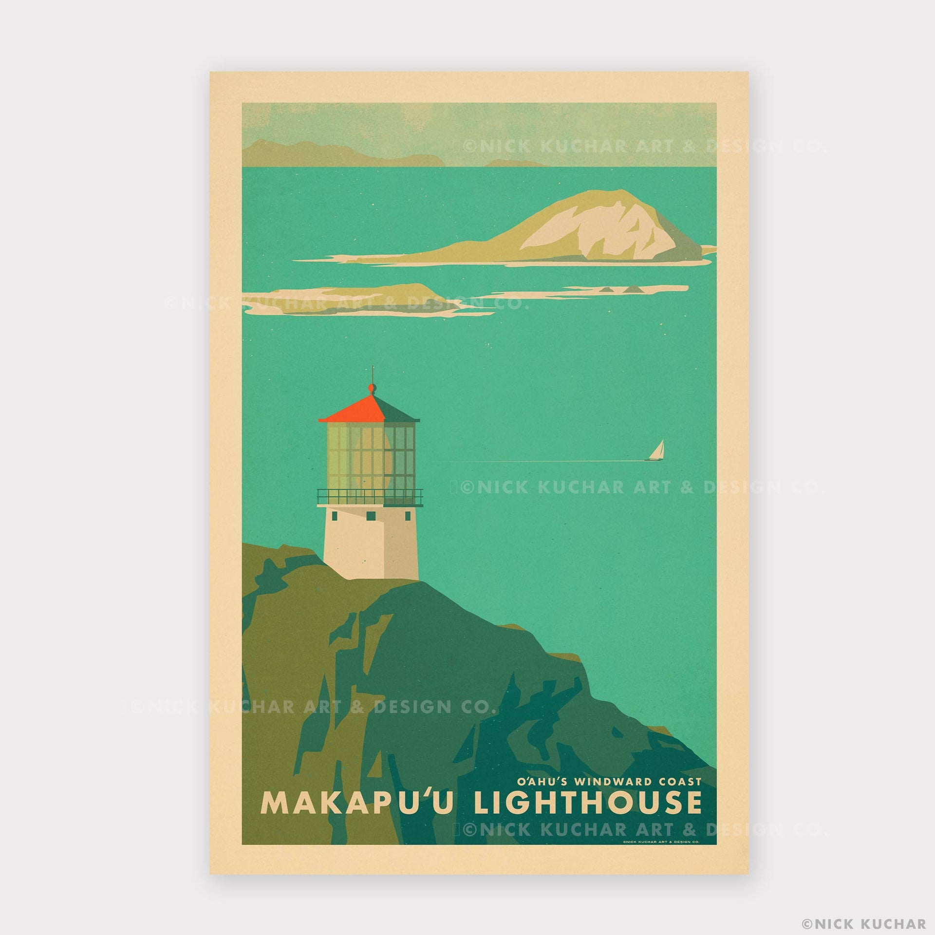 Makapuu Lighthouse oahu Retro Travel Print
