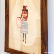 Make Lei original mixed media painting handmade monkeypod floating frame by Nick Kuchar
