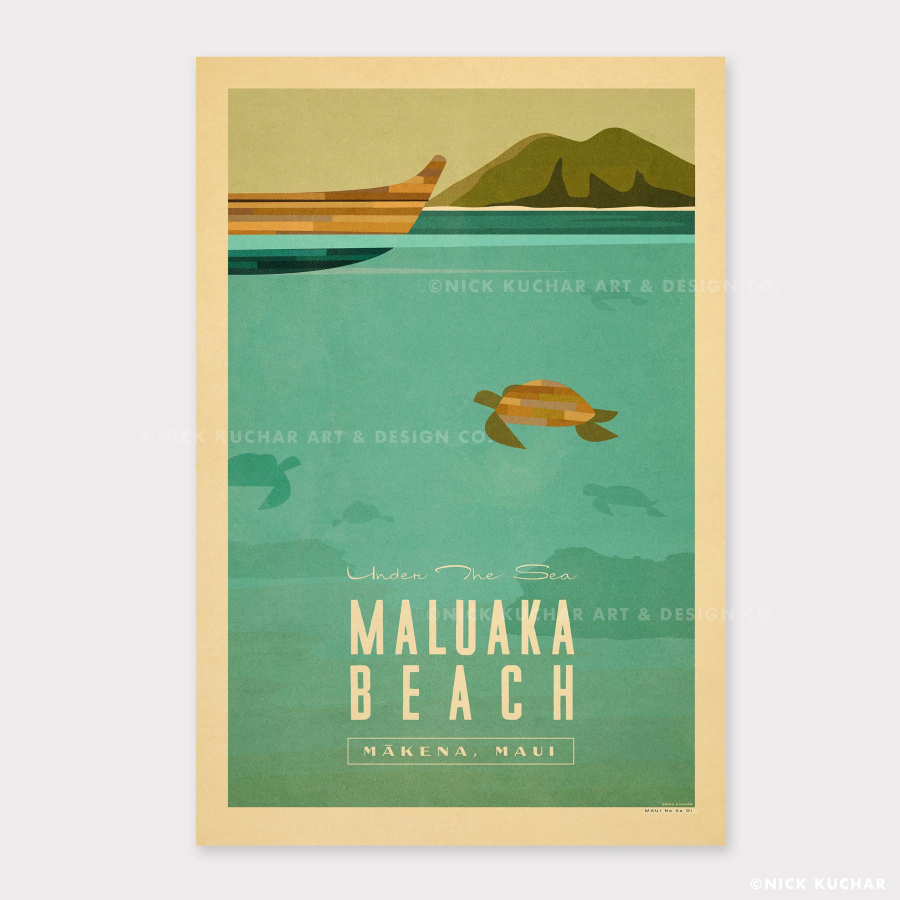 Maluaka Beach Makena Maui Retro Travel Print