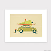 Mele Kalikimaka Christmas Tree and VW Beetle Hawaii Surf Matted Art Print - Nick Kuchar Shop