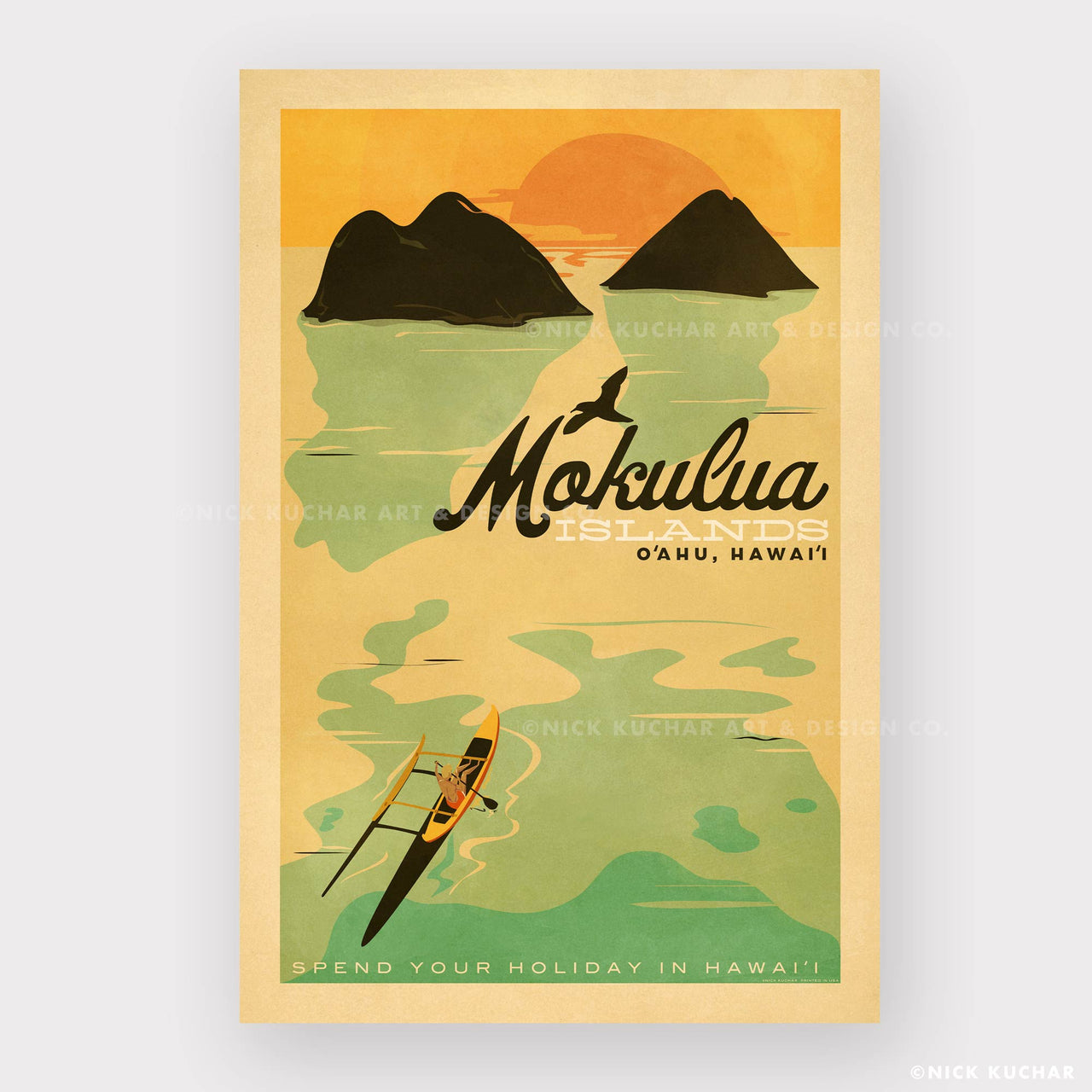 Mokulua Islands Oahu Retro Hawaii Travel Print