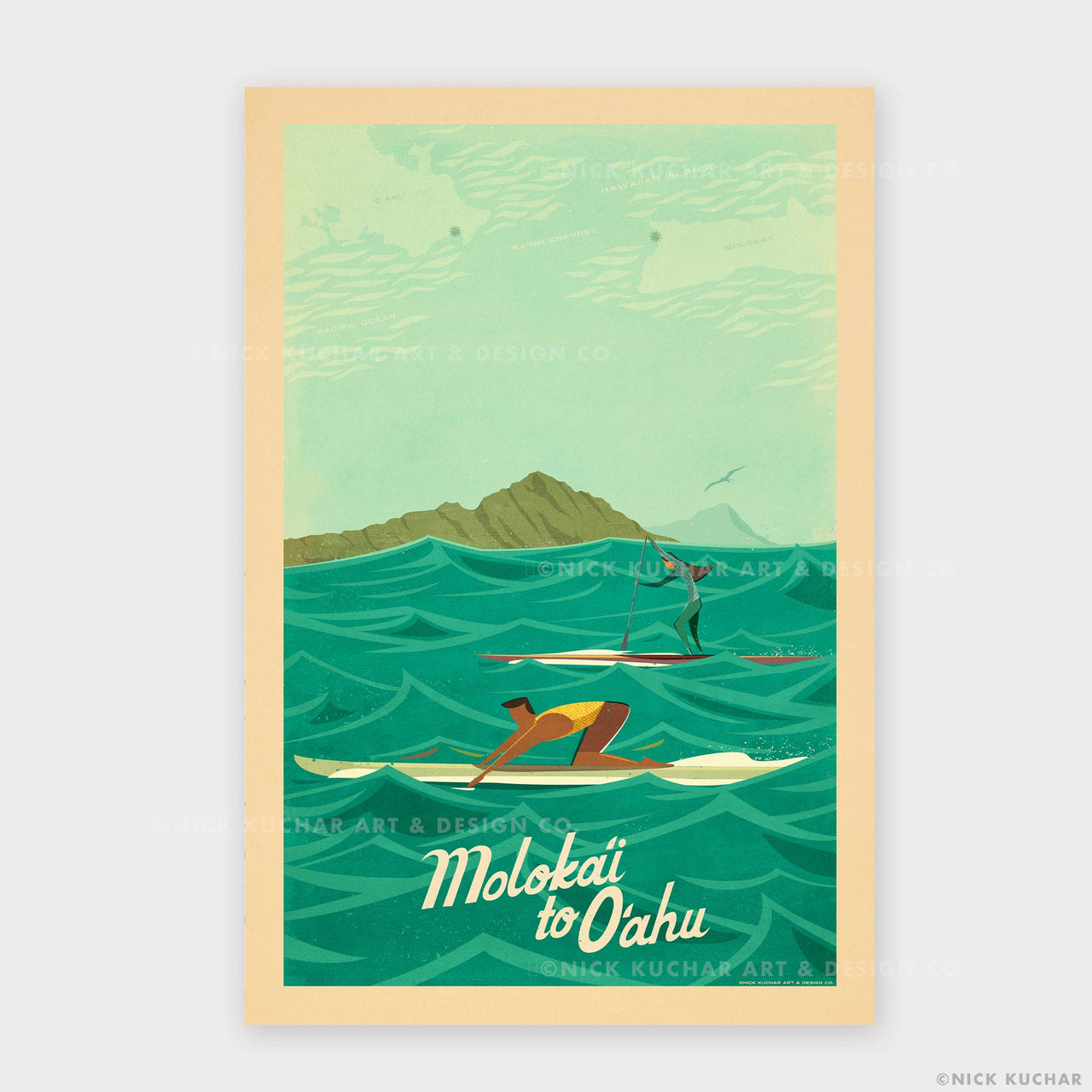 Molokai to Oahu Paddleboard Race Oahu Retro Travel Print