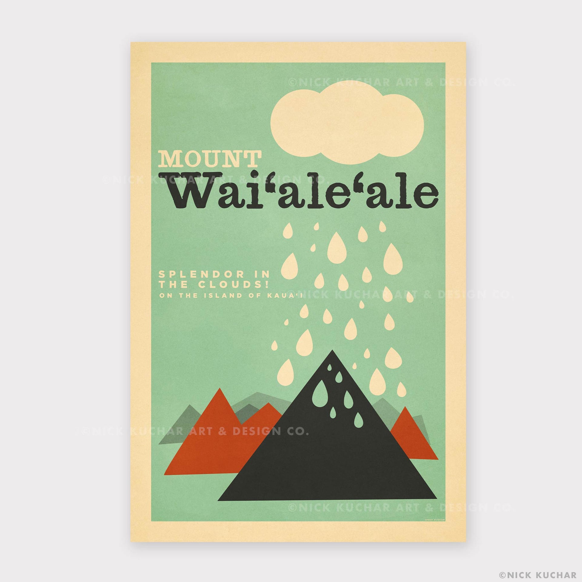 Mt Waialeale Kauai Retro Hawaii Travel Print