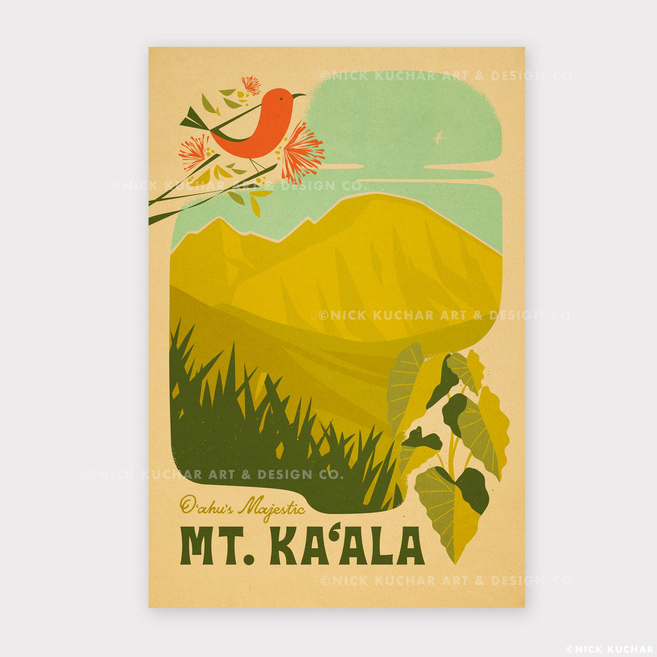 Mt Kaala Oahu Hiking Retro Hawaii Travel Print