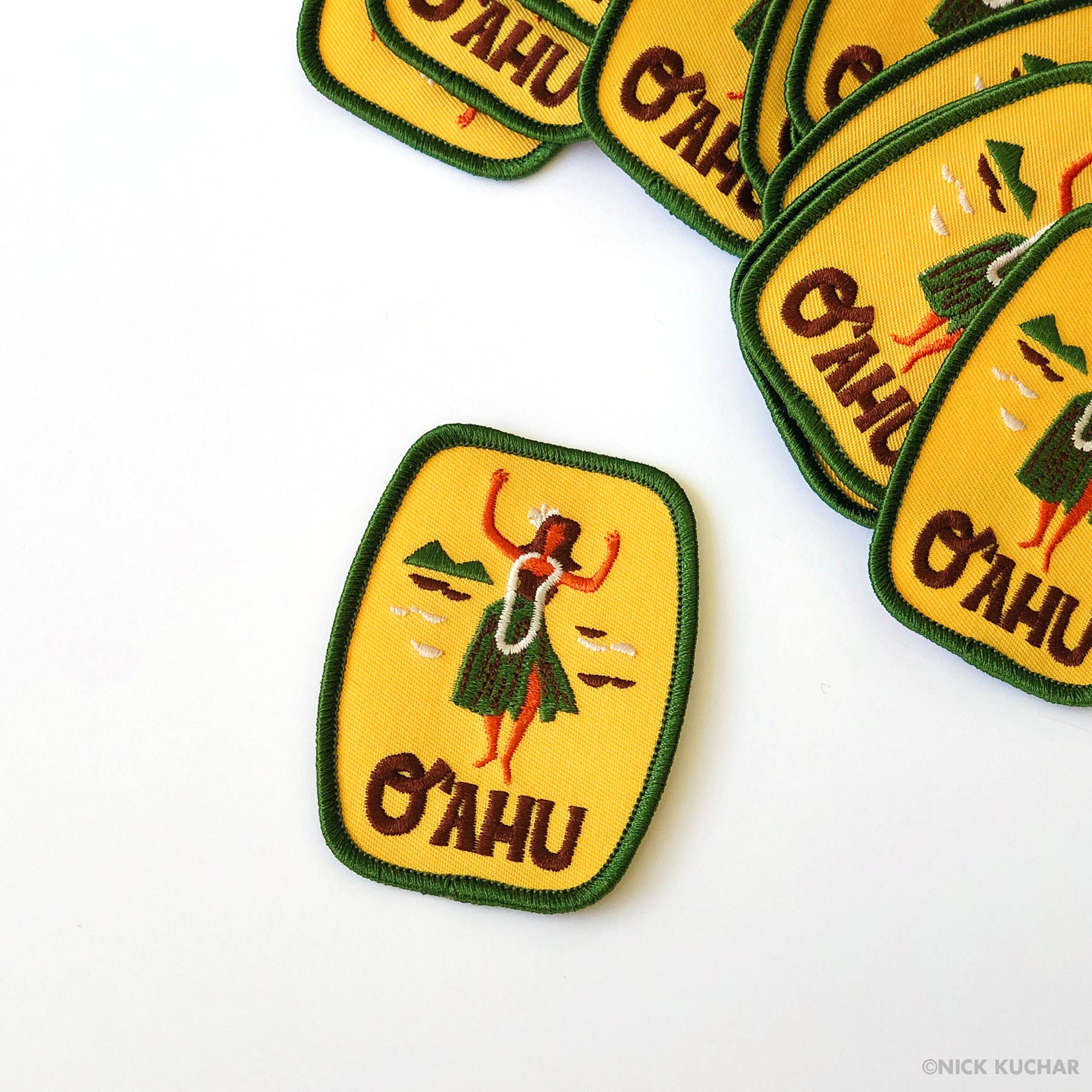 Hula dancer mokulua islands Oahu embroidered patch design by Nick Kuchar