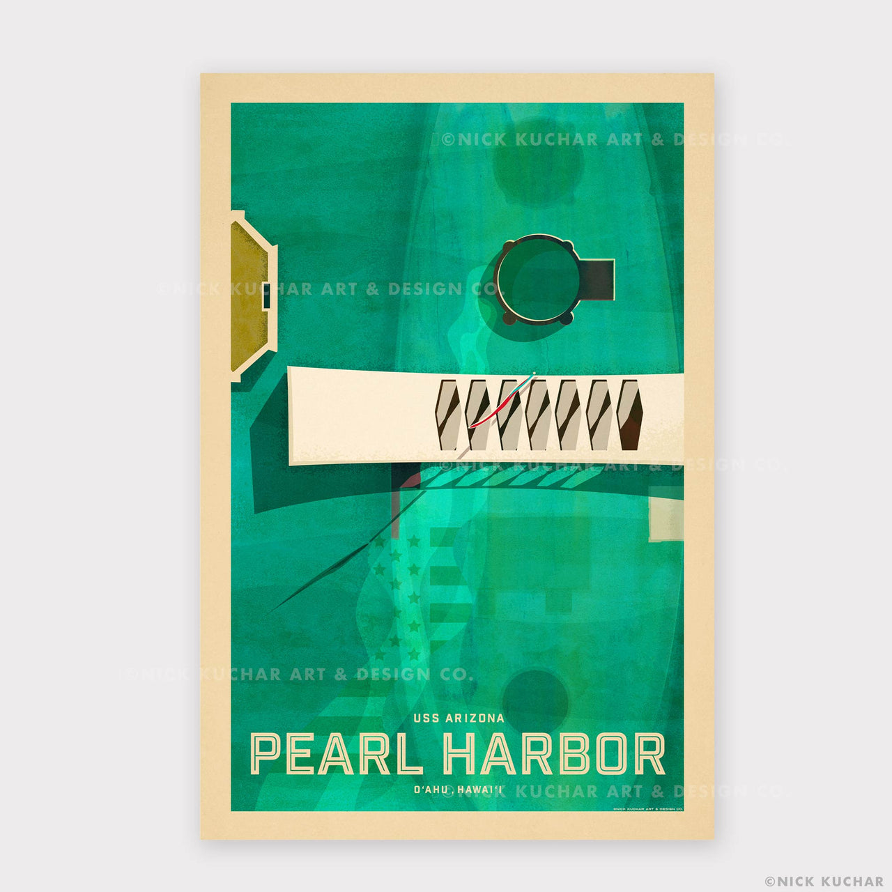 Pearl Harbor Oahu Retro Hawaii Travel Poster Print