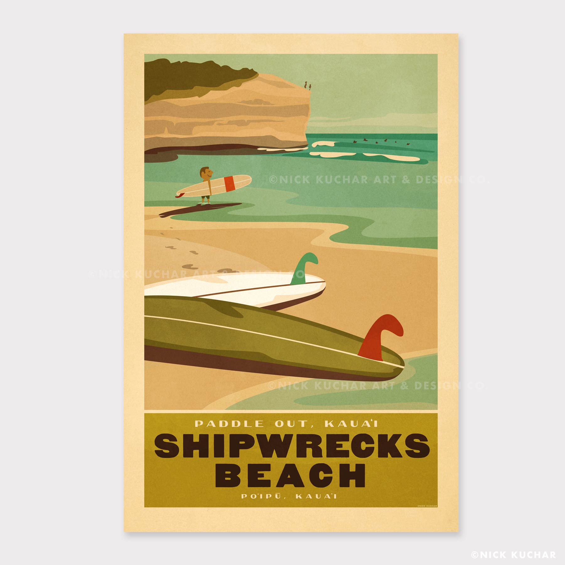 Shipwrecks Kauai Retro Hawaii Travel Print