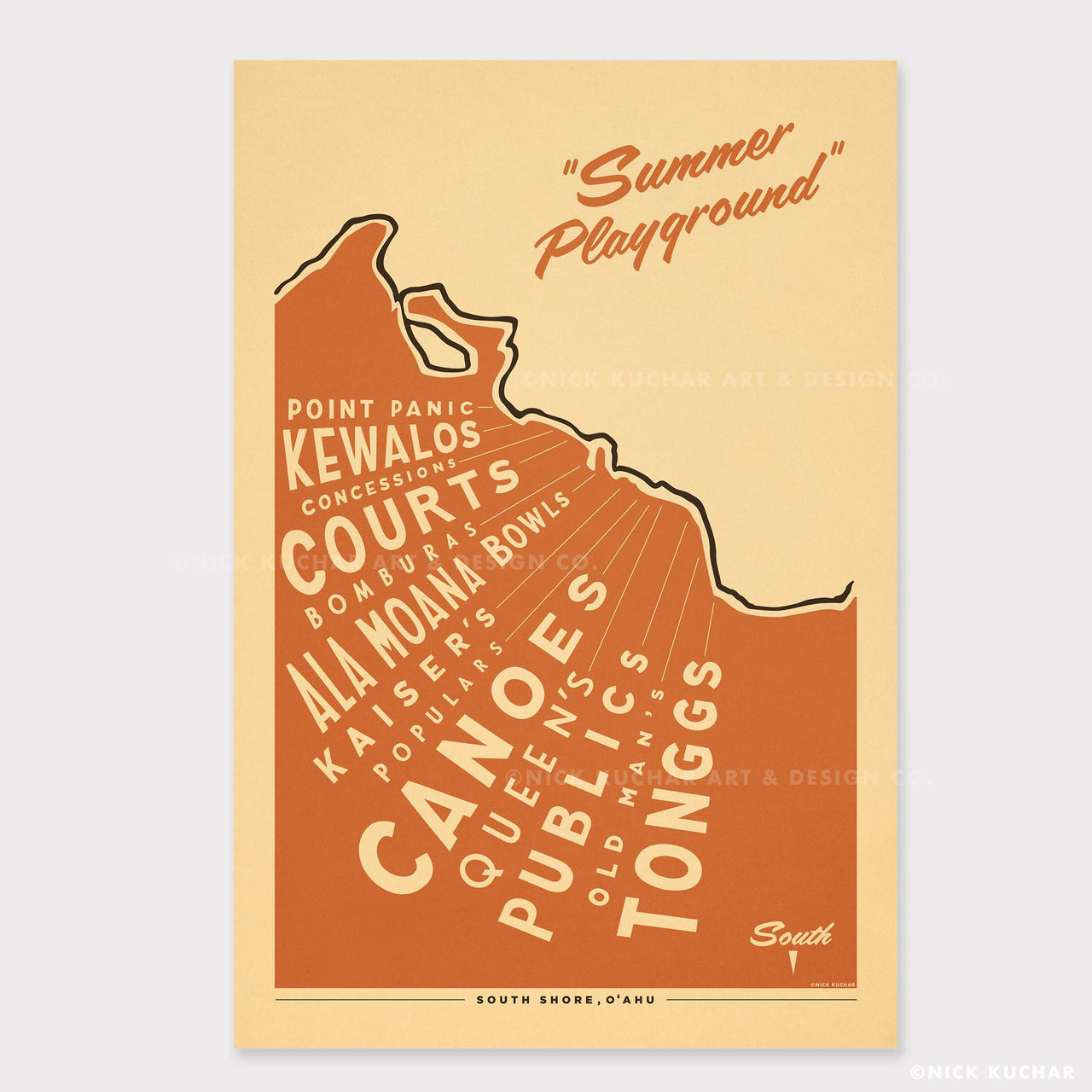 south shore oahu surf spot map poster print