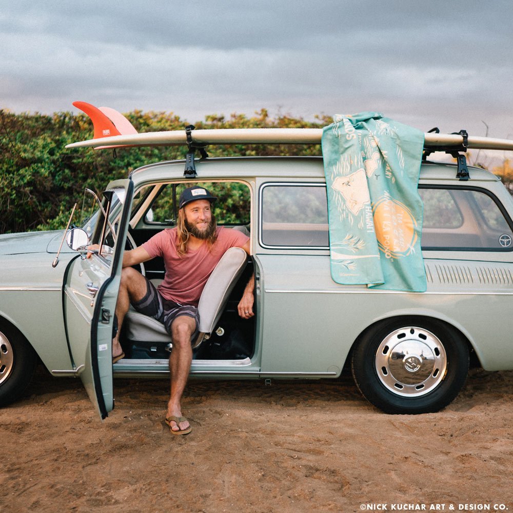 Microfiber Surfer Towel x Nick Kuchar - E Komo Mai Map
