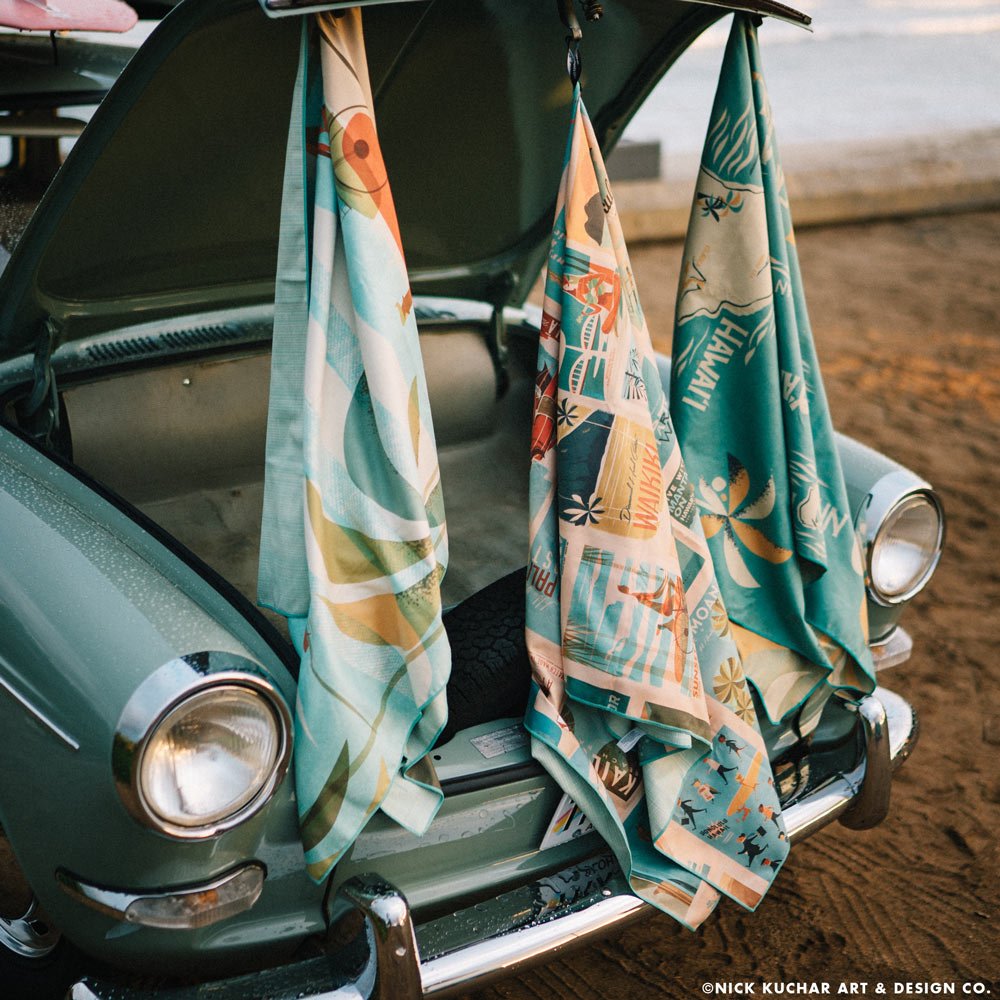 Microfiber Surfer Towel x Nick Kuchar - E Komo Mai Map