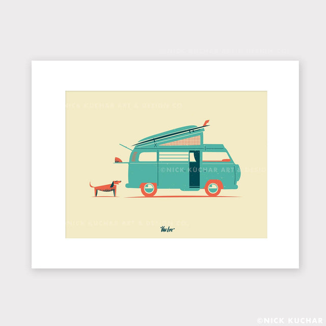 Van Life - Retro Hawaii Matted Print | VW Surf Van Retro Hawaii Art