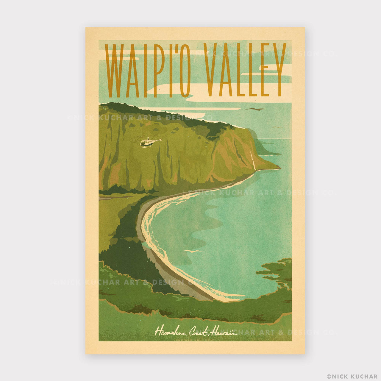 Waipio Valley Big Island Hamakua Retro Hawaii Travel Print